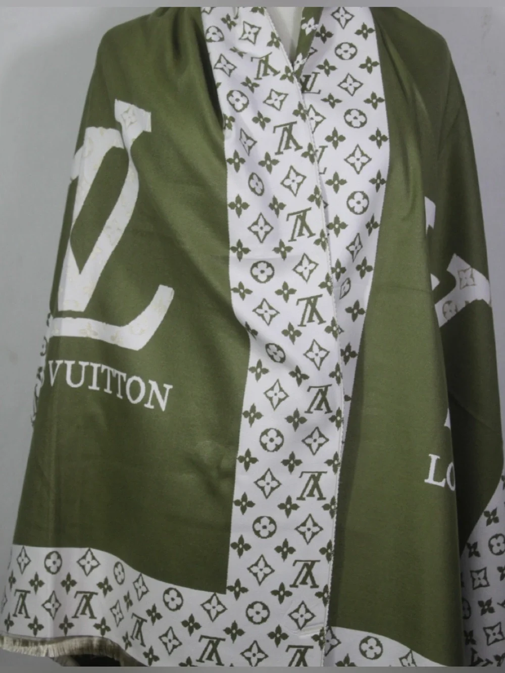 Louis Vuitton Olive Green and White Monogram Shawl Wrap